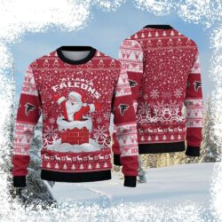 Show your Atlanta Falcons pride this holiday season with this hilarious ugly Christmas sweater featuring Santa stuck in the chimney! Get yours now and spread some festive cheer. - Image 1 - rugbyfanstore.com