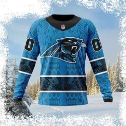 Show your Carolina Panthers pride in style with this hilarious ugly sweater! Featuring a tribal print and bold panther logo, this sweater is perfect for holiday parties and game day. Shop now and get - Image 1 - rugbyfanstore.com