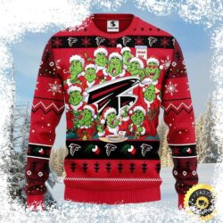 Celebrate the holidays in style with this hilarious 12 Grinch Xmas Day Atlanta Falcons Ugly Christmas Sweater! Perfect for game day or festive gatherings, this sweater is sure to turn heads. Shop now - Image 1 - rugbyfanstore.com