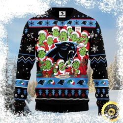 Show your Carolina Panthers pride this Christmas with this hilarious Grinch-themed ugly sweater! Perfect for holiday parties or just lounging around, this sweater is sure to get you noticed. Shop now - Image 1 - rugbyfanstore.com