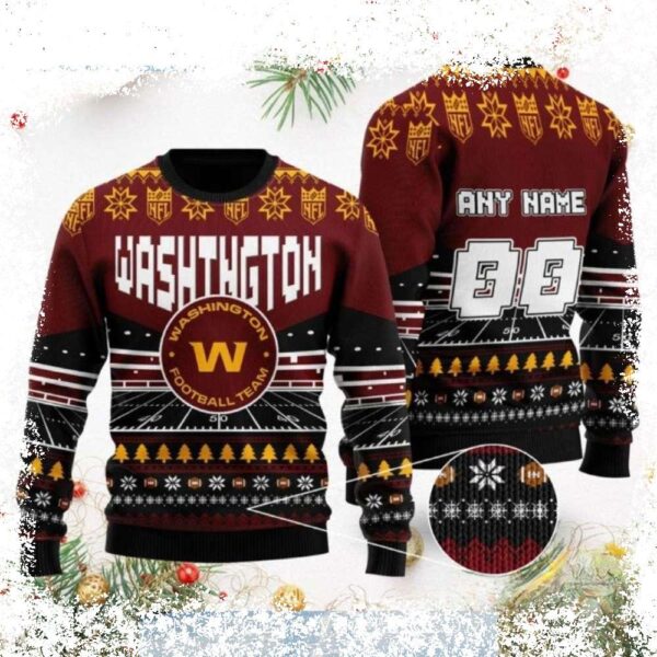 Show your Washington Commanders pride this holiday season with our custom name and number Xmas sweater! Get yours today and cheer on your favorite team in style. - Image 1 - rugbyfanstore.com