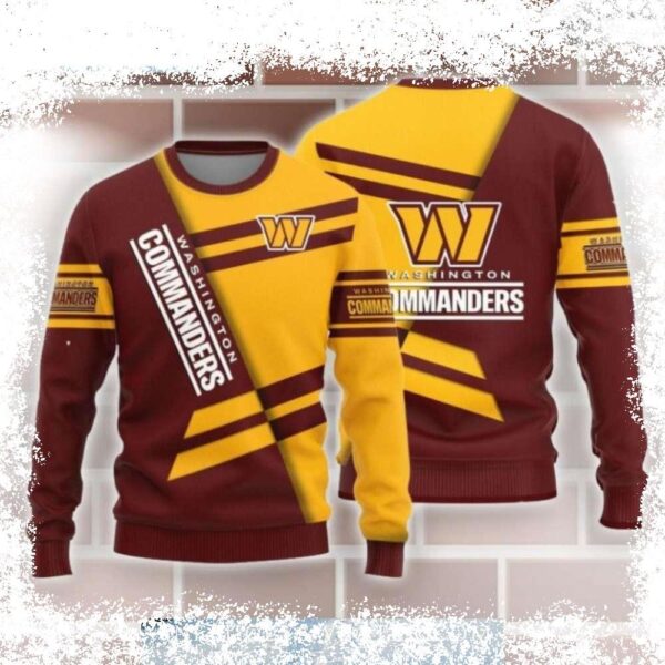 Show your Washington Commanders pride in this stylish and cozy diagonal stripe ugly sweater! Perfect for game day or any occasion, this sweater is sure to turn heads. Shop now and get yours today! - Image 1 - rugbyfanstore.com