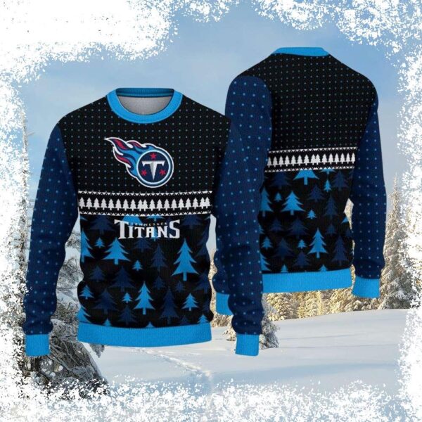 Show your Tennessee Titans pride this holiday season with our hilarious Winter Trees Ugly Christmas Sweater! Perfect for game day or festive gatherings, get yours now and spread some cheer! - Image 1 - rugbyfanstore.com