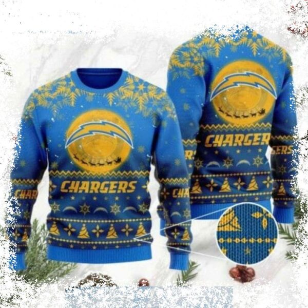 Show your Chargers pride this holiday season with our hilarious Golden Football Ugly Christmas Sweater! Perfect for game day or festive gatherings. Shop now and get ready to spread some laughs! - Image 1 - rugbyfanstore.com