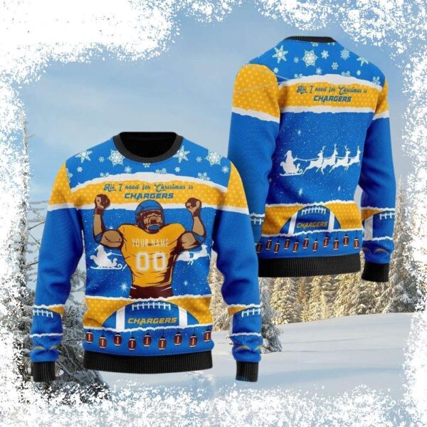 Show your Chargers pride this Christmas with a personalized ugly sweater! Get yours now and celebrate the season in style. Shop our unique designs today! - Image 1 - rugbyfanstore.com