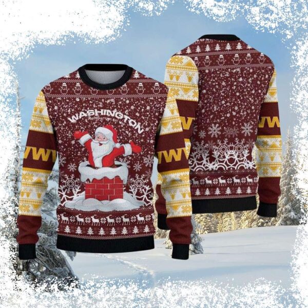 Get ready for the holidays with our hilarious Santa Coming Down The Chimney Washington Commanders Ugly Xmas Sweater! Show your team spirit and spread holiday cheer with this festive design. Shop now - Image 1 - rugbyfanstore.com