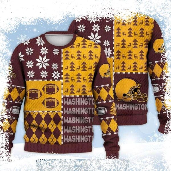 Show your Washington Commanders pride in style with this unique NFL Football Patchwork Ugly Sweater! Perfect for game day or holiday gatherings, this cozy sweater is sure to turn heads. Shop now and g - Image 1 - rugbyfanstore.com