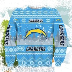 Show your Chargers pride this holiday season with our Los Angeles Chargers Skyline Christmas Sweater! Featuring a festive design and cozy comfort, this sweater is perfect for any fan. Shop now and get - Image 1 - rugbyfanstore.com