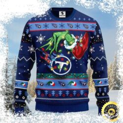 Show your Titans pride this Christmas with this hilarious Grinch Santa ugly sweater! Perfect for game day or holiday parties. Shop now and spread some festive cheer! - Image 1 - rugbyfanstore.com