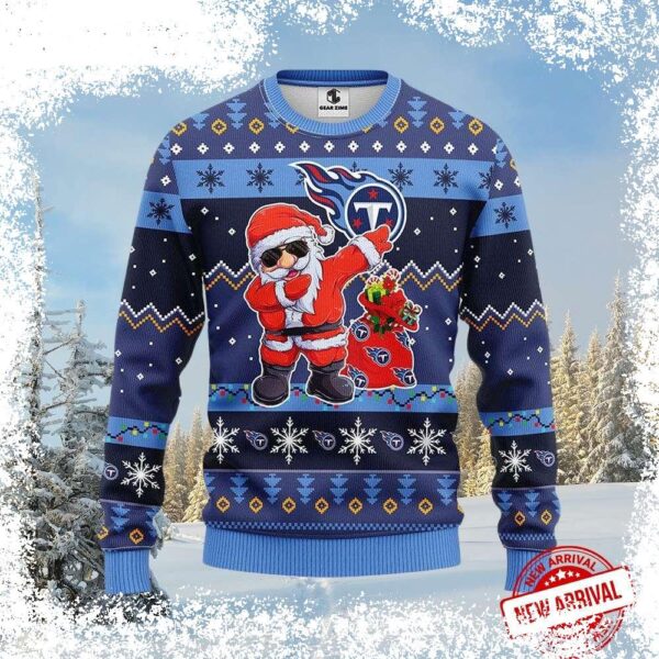 Show your Titans pride this Christmas with our hilarious "Santa Dabbing" Ugly Christmas Sweater! Perfect for game day or holiday parties. Shop now and get ready to spread some festive cheer! - Image 1 - rugbyfanstore.com