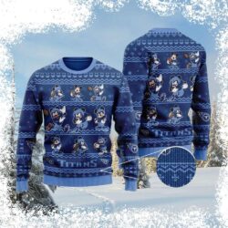 Show your team spirit this holiday season with our hilarious Mickey Mouse pattern Tennessee Titans ugly Christmas sweater! Get yours today and be the talk of the party! - Image 1 - rugbyfanstore.com