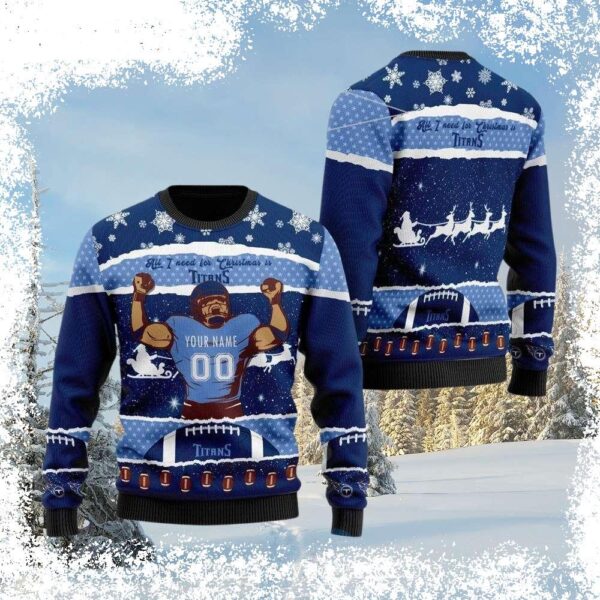 Show your Tennessee Titans pride this Christmas with our customizable football player sweater! Design your own unique look and stand out from the crowd. Shop now and get ready for the holidays! - Image 1 - rugbyfanstore.com