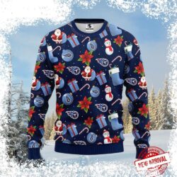 Show your Tennessee Titans pride this holiday season with our festive Santa and Poinsettia Xmas sweater! Get yours today and spread some Christmas cheer! - Image 1 - rugbyfanstore.com