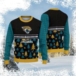 Show your Jacksonville Jaguars pride this Christmas with our classic logo and trees ugly Christmas sweater! Perfect for game day or festive gatherings. Shop now and get ready to jingle all the way! - Image 1 - rugbyfanstore.com