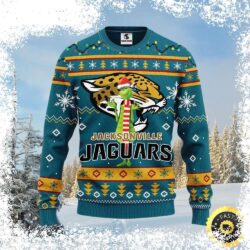 Show your Jacksonville Jaguars pride this holiday season with our classic Grinch design ugly Christmas sweater! Perfect for game day or festive gatherings. Shop now and spread some holiday cheer! - Image 1 - rugbyfanstore.com