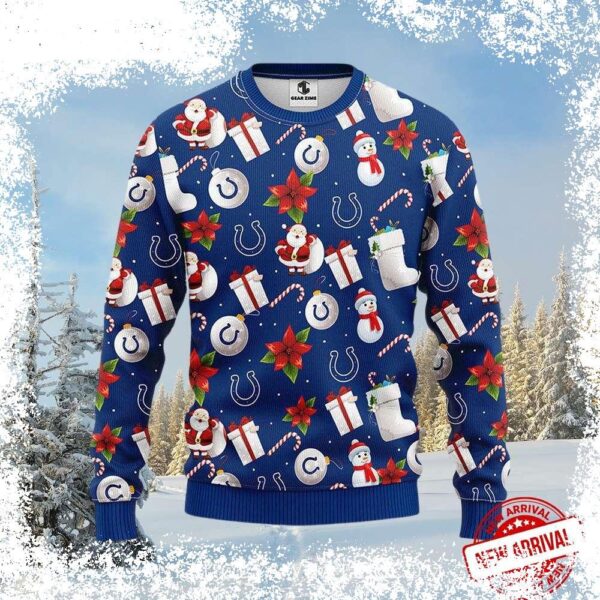 Show your team spirit this holiday season with our Indianapolis Colts Ornament And Stocking Ugly Xmas Sweater! Get yours today and be the coolest fan at the Christmas party! - Image 1 - rugbyfanstore.com