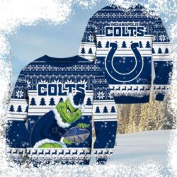 Show your true Grinch spirit with this hilarious Indianapolis Colts Ugly Christmas Sweater! Perfect for game day or festive gatherings. Shop now and get ready to spread some holiday cheer (with a Grin - Image 1 - rugbyfanstore.com