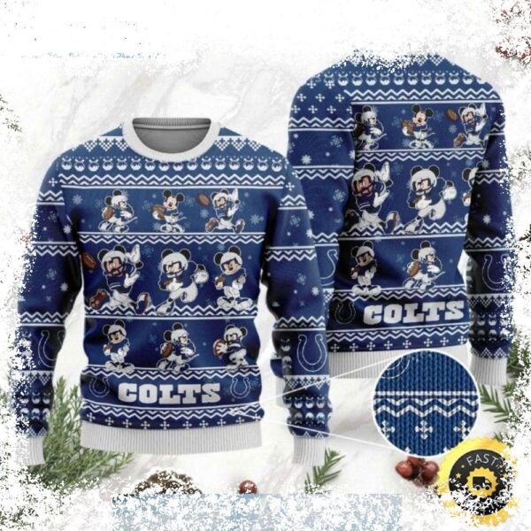 Show your Colts pride this Christmas with our hilarious Ugly Xmas Sweater! Featuring Mickey Mouse in a football uniform, this sweater is sure to turn heads at your next holiday gathering. Shop now and - Image 1 - rugbyfanstore.com