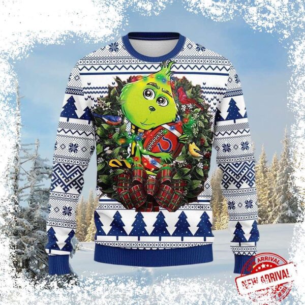 Spread holiday cheer (and a little Grinch-inspired mischief) with this hilarious Indianapolis Colts Ugly Christmas Sweater! Show your team pride while rocking a festive design. Shop now and get ready - Image 1 - rugbyfanstore.com