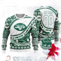 Celebrate the holidays in Jets pride with our custom ugly Christmas sweater! Design your own unique sweater with your favorite Jets details. Shop now and get ready for the most festive game day ever - Image 1 - rugbyfanstore.com