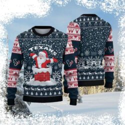 Show your Texans pride this Christmas with our hilarious Santa in Chimney Houston Texans Ugly Christmas Sweater! Perfect for parties or just lounging around, this sweater is sure to get you noticed. S - Image 1 - rugbyfanstore.com