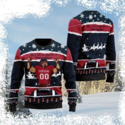 Show your Houston Texans pride this Christmas with a personalized football player sweater! Design your own custom sweater with your favorite player's name and number. Shop now and get ready for the h - Image 1 - rugbyfanstore.com