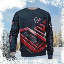 Show your Houston Texans pride this holiday season with this unique geometric Christmas ugly sweater! Perfect for game day or festive gatherings. Shop now and get ready to spread some Texan cheer! - Image 1 - rugbyfanstore.com