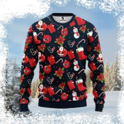 Show your Texans pride this holiday season with our hilarious Houston Texans Poinsettia and Santa Ornament Ugly Christmas Sweater! Get yours today and be the talk of the party! - Image 1 - rugbyfanstore.com