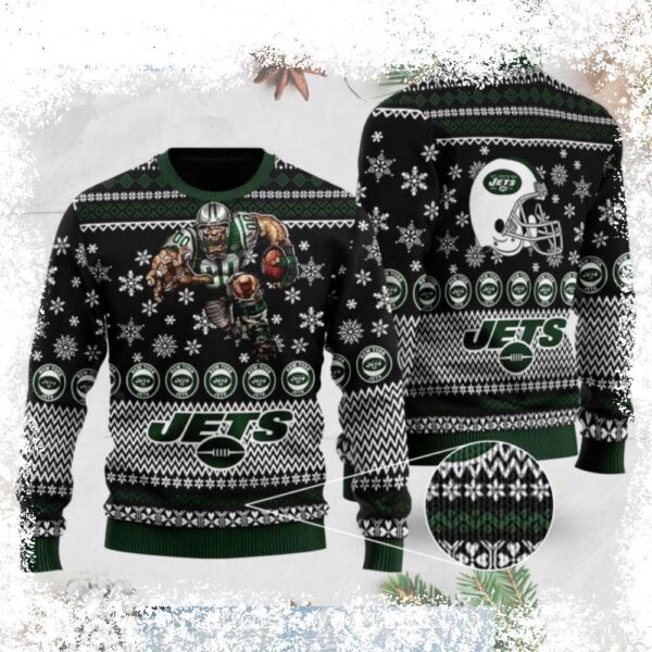 Show your team spirit with this hilarious Ugly Christmas Sweater! Featuring a rugged football player battling a snowy blizzard, this sweater is perfect for game day or festive gatherings. Shop now an - Image 1 - rugbyfanstore.com