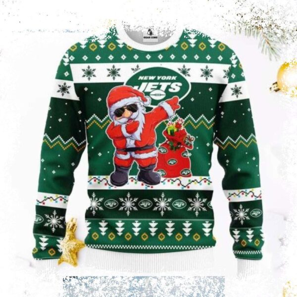 Show your Jets pride this Christmas with our cool and festive Ugly Christmas Sweater. Featuring a unique design and a touch of humor, this sweater is perfect for holiday parties and game day. Shop now - Image 1 - rugbyfanstore.com