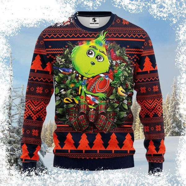 Spread holiday cheer with this hilarious NFL Chicago Bears Ugly Christmas Sweater! Featuring a festive Grinch hug theme, this sweater is perfect for game day or any ugly sweater party. Shop now and ge - Image 1 - rugbyfanstore.com