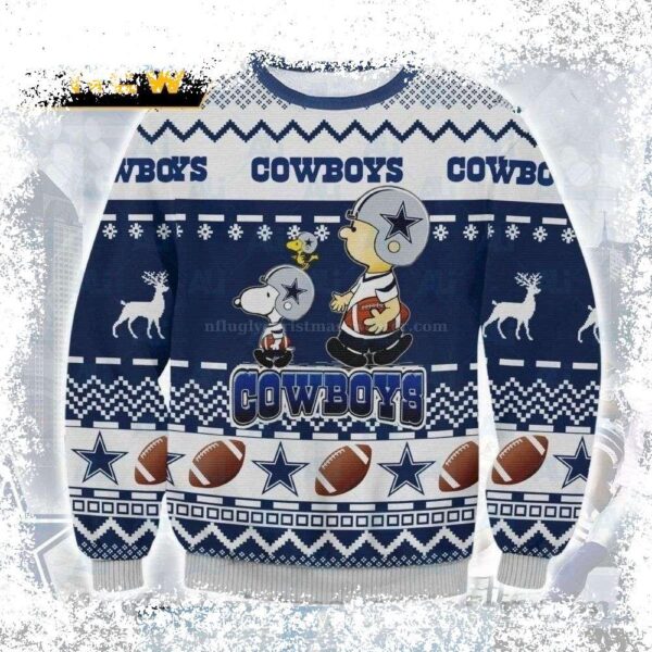 Show your Dallas Cowboys pride this Christmas with our hilarious Charlie Brown and Snoopy Ugly Christmas Sweater! Perfect for holiday gatherings, this festive sweater is sure to get laughs. Shop now a - Image 1 - rugbyfanstore.com