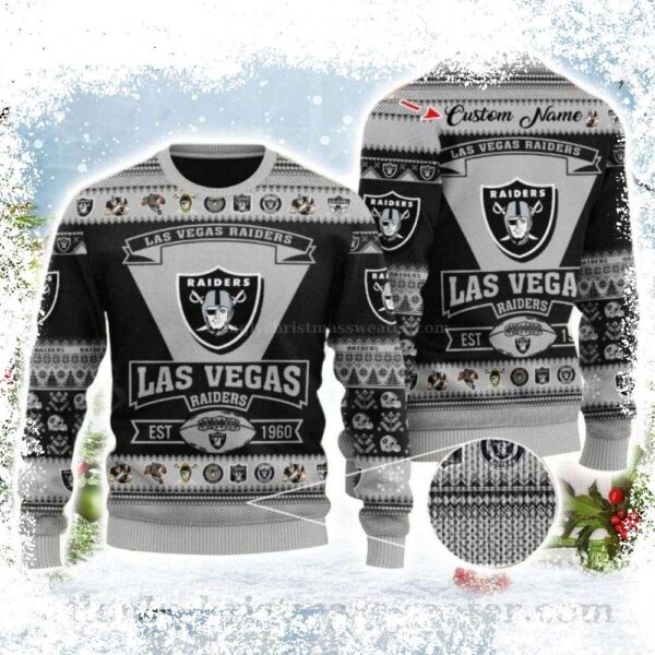 Show your Raiders pride this holiday season with our hilarious ugly Christmas sweater! Featuring a unique football design, this personalized gift is perfect for any fan. Shop now and get ready to spre - Image 1 - rugbyfanstore.com