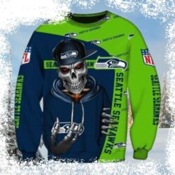 Show your Seahawks pride this holiday season with our hilarious ugly Christmas sweater featuring skeleton graphics! Get yours today and be the talk of the party. - Image 1 - rugbyfanstore.com