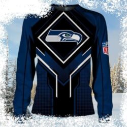 Show your Seahawks pride in style with this trendy black and navy ugly Christmas sweater. Perfect for game day or holiday parties, this sweater is sure to turn heads. Shop now and get ready to cheer o - Image 1 - rugbyfanstore.com