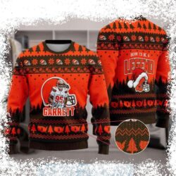 Show your Browns pride with this hilarious Myles Garrett ugly sweater! Perfect for game day or holiday parties. Get yours now and be the talk of the town! - Image 1 - rugbyfanstore.com