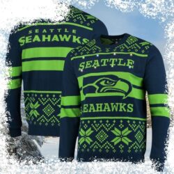 Show your Seattle Seahawks pride this holiday season with our hilarious logo ugly Christmas sweater! Guaranteed to spark laughter and conversation, grab yours today! - Image 1 - rugbyfanstore.com