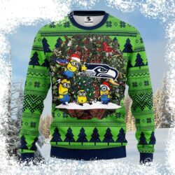 Spread Seahawks spirit this Christmas with our hilarious Graphic Minion Ugly Christmas Sweater! Perfect for parties or just lounging around, this sweater is sure to get you noticed. Shop now and get r - Image 1 - rugbyfanstore.com