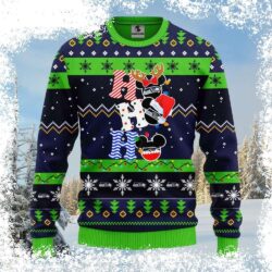 Show your Seahawks pride this Christmas with this hilarious Ho Ho Ho Mickey graphic sweater! Perfect for game day or holiday gatherings. Shop now and get ready to jingle all the way! - Image 1 - rugbyfanstore.com