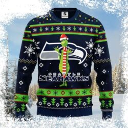 Show your Seahawks pride this Christmas with this hilarious Grinch sweater! Perfect for game day or ugly sweater parties. Shop now and get ready to spread some holiday cheer! - Image 1 - rugbyfanstore.com