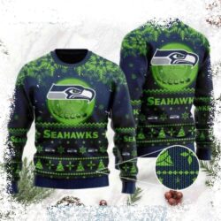 Spread holiday cheer with this hilarious Seattle Seahawks Ugly Christmas Sweater featuring Santa Claus in the moon! Perfect for game day or any festive occasion. Shop now and get ready to jingle all t - Image 1 - rugbyfanstore.com