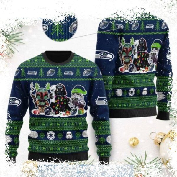 Show your Seahawks pride this Christmas with our unique Mandala Logo Ugly Christmas Sweater! Featuring a stunning design, this sweater is sure to turn heads. Order now and spread holiday cheer! - Image 1 - rugbyfanstore.com