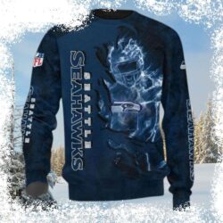 Make a statement this holiday season with our Navy Black Seattle Seahawks Ugly Christmas Sweater! Perfect for the die-hard fan, this hilarious sweater is sure to get you noticed. Shop now! - Image 1 - rugbyfanstore.com