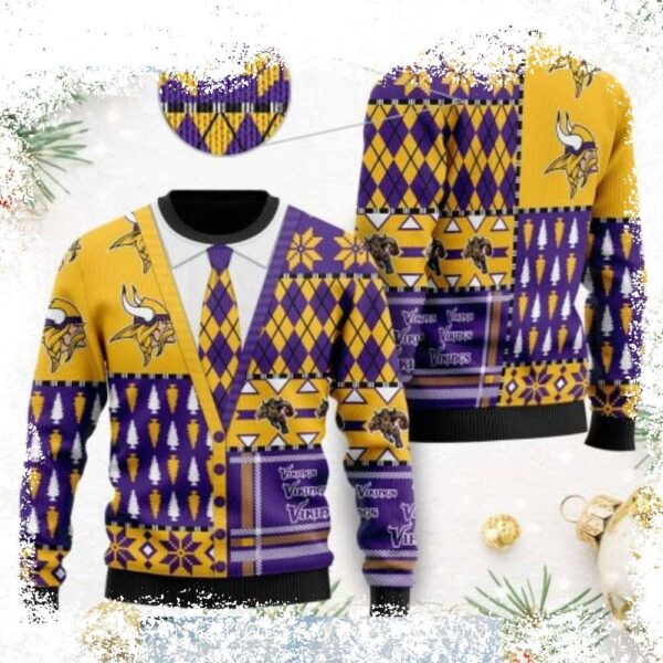 Show your Vikings pride this holiday season with our festive NFL Vikings ugly sweater! This 3D patterned cardigan features the team logo and a fun, ugly design. Shop now and be the talk of the party - Image 1 - rugbyfanstore.com