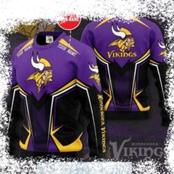 Show your Minnesota Vikings pride this holiday season with a personalized ugly Christmas sweater! Add your name and spread festive cheer. Shop now and find the perfect gift! - Image 1 - rugbyfanstore.com