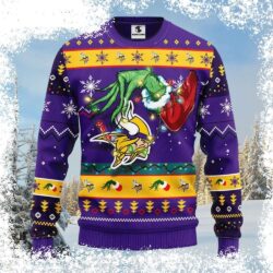 Show your Vikings pride this Christmas with this hilarious Grinch-themed sweater! Perfect for game day or holiday gatherings, this sweater is sure to turn heads. Shop now and get ready to shine brigh - Image 1 - rugbyfanstore.com