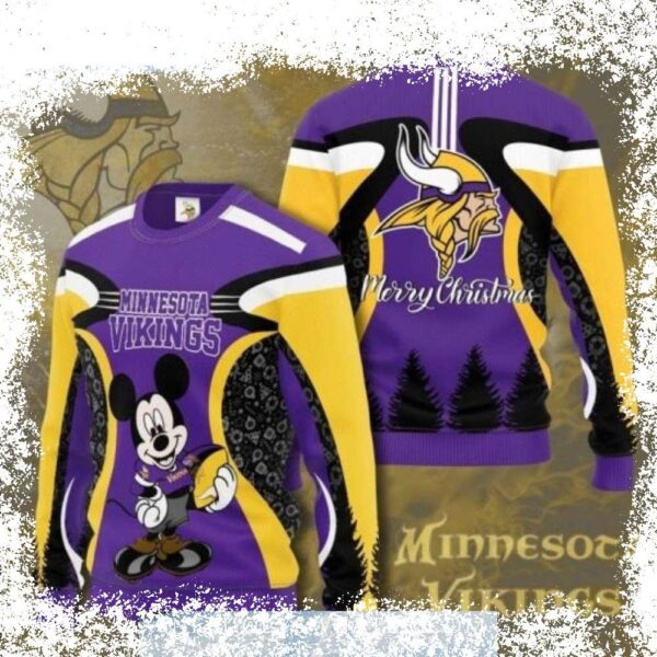 Show your Viking pride this Christmas with this hilarious ugly sweater! Featuring a Mickey Mouse logo print, it's the perfect way to stand out at holiday gatherings. Shop now and get ready to spread s - Image 1 - rugbyfanstore.com