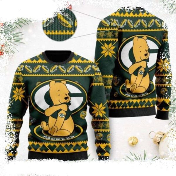 Adorable Winnie The Pooh Bear Design – Packers Ugly Christmas Sweater - available at - rugbyfanstore.com