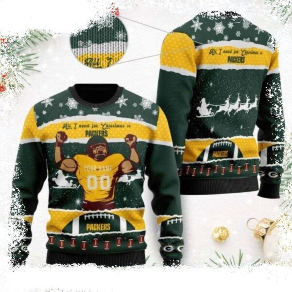 All I Want For Christmas Is Green Bay Packers Personalized Packers Ugly Sweater - available at - rugbyfanstore.com