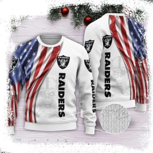 American Flag Oakland Raiders Ugly Christmas Sweater – Unique Gift Idea - available at - rugbyfanstore.com